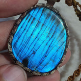 BIG MEN'S VINTAGE Natural Blue Fire Labradorite Mix SILVER Pendant Necklace
